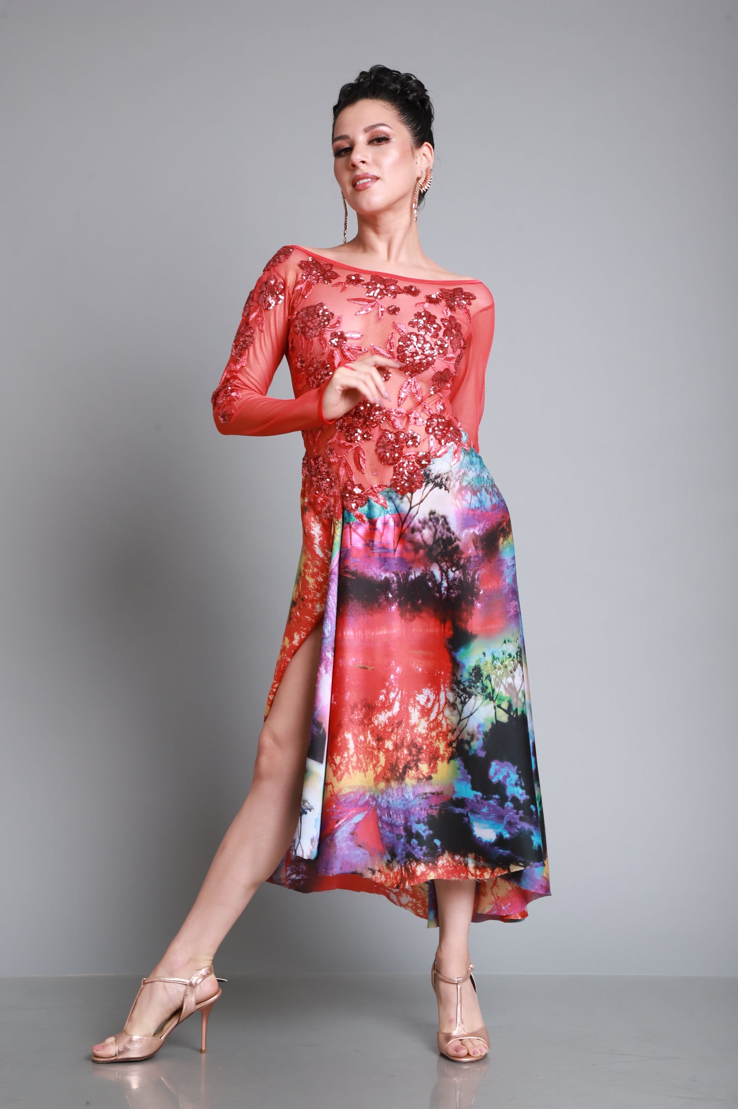 Stage tango dress with red border SH1018