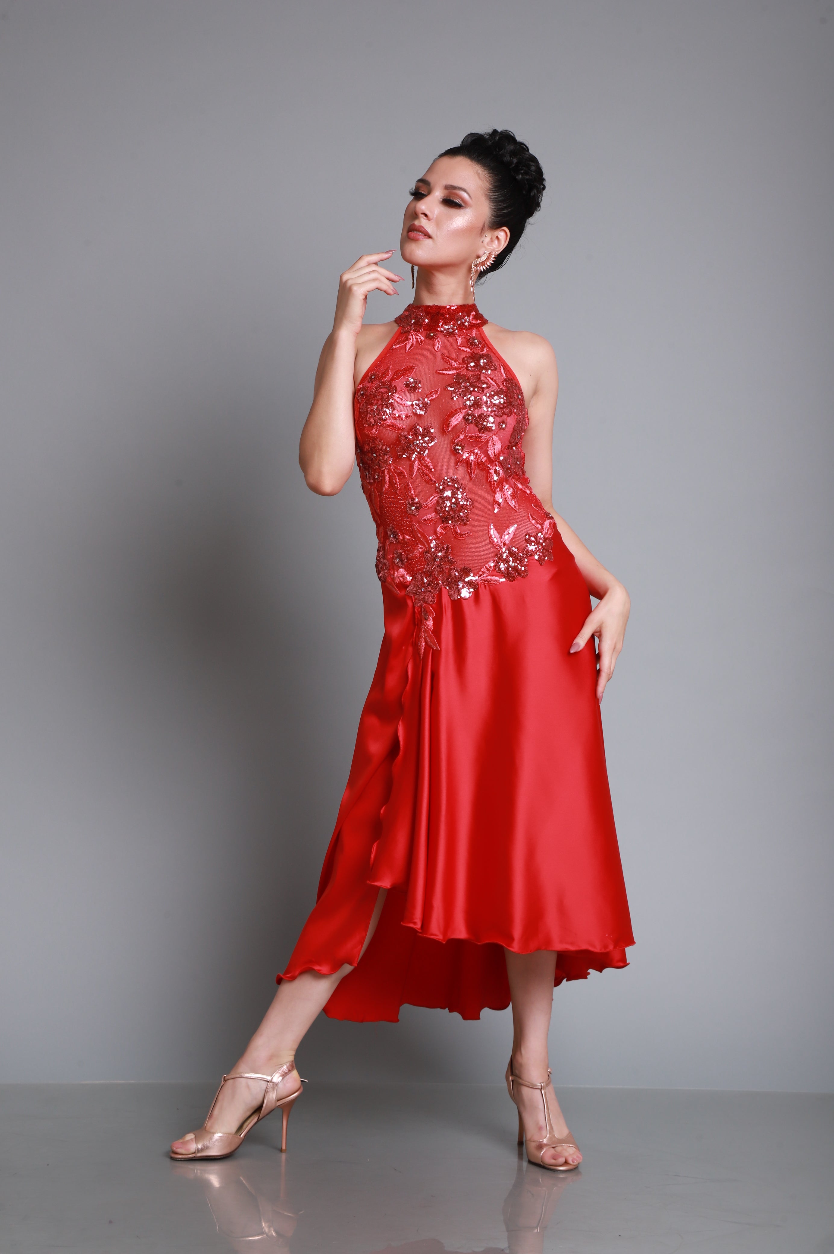 【超美品】Mimi Pinson＊赤ラメドレス S＊アルゼンチンタンゴドレス Tango Dress Show Mimi Pinzon SH1335