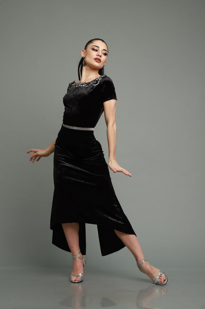 Vestido de Tango negro realizado en velvet ML769 Bis