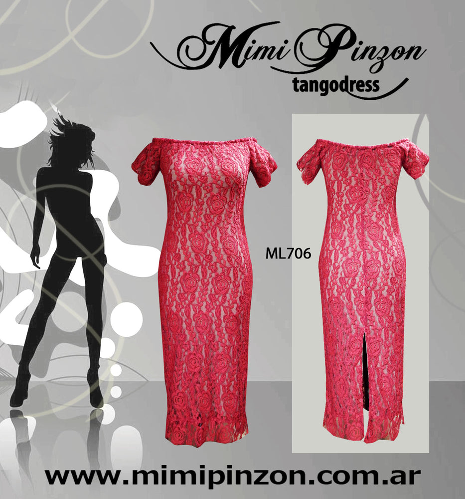 Vestido de Tango ML706 encaje rojo