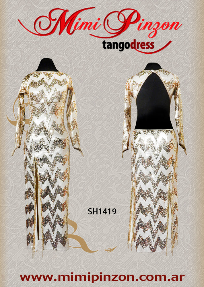vestido de tango escenario SH1419 dorado 